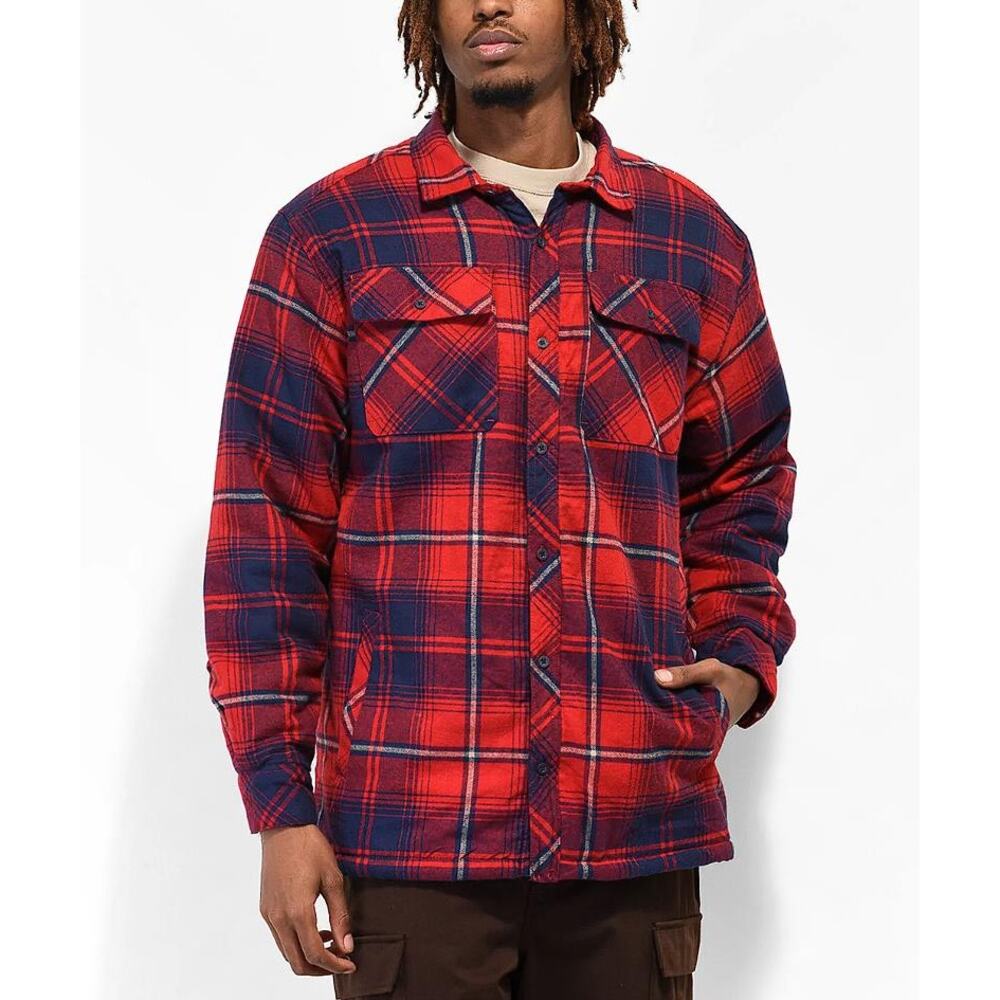 DRAVUS Men's Red Sherpa Flannel Shacket Size M